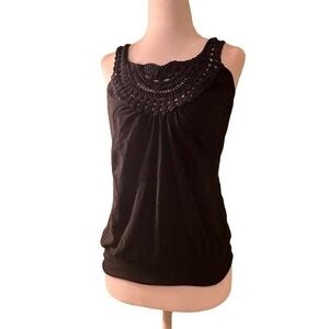 Boho Crotchet Black Tank